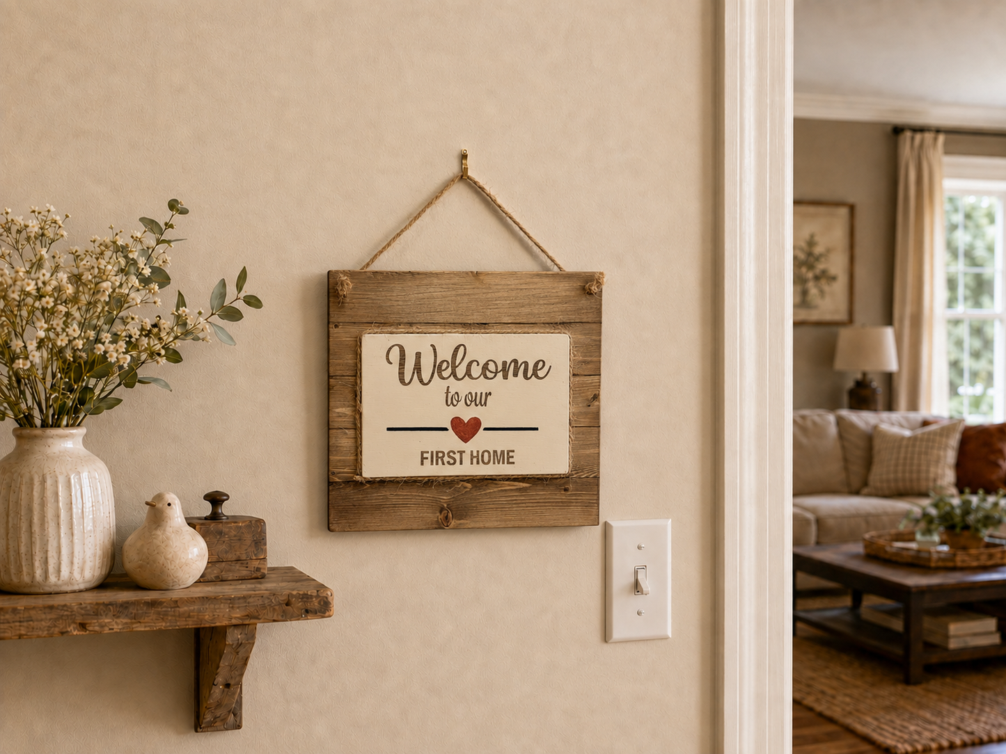 Country Hanging Sign - Welcome to Our First Home