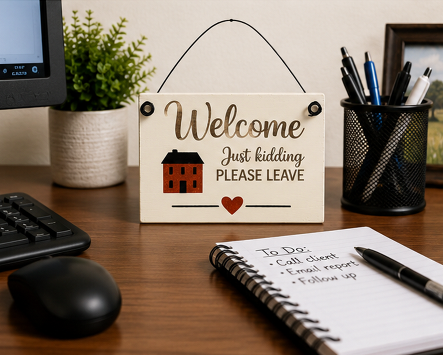 Wood Sign - Welcome Please Leave